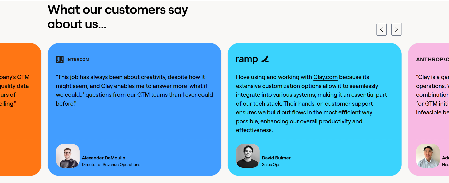 Testimonials from Clay website