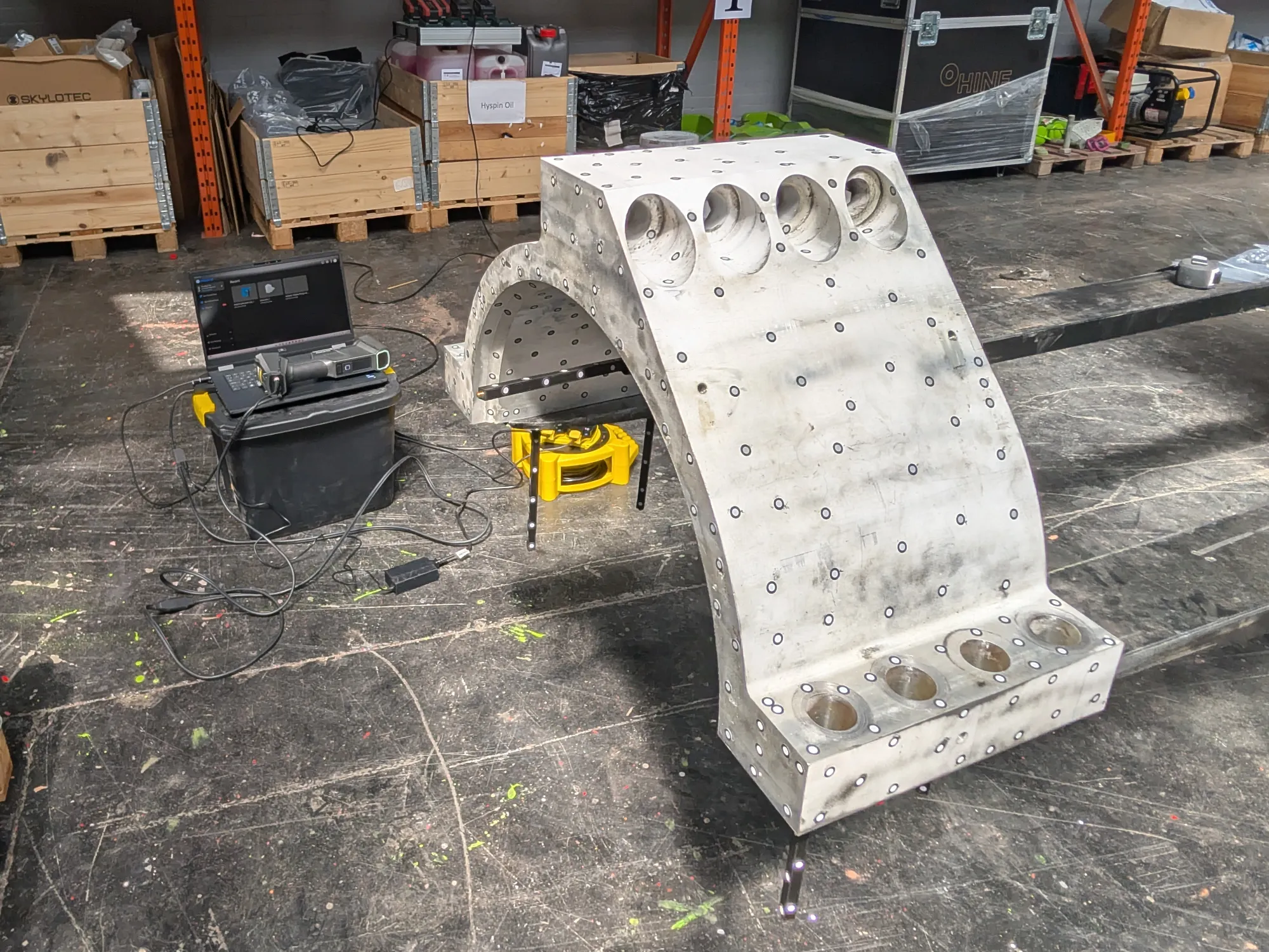 3D scanning a gearbox shaft support clamp component for when the client is disconnecting the coupling and removing the hub shaft.