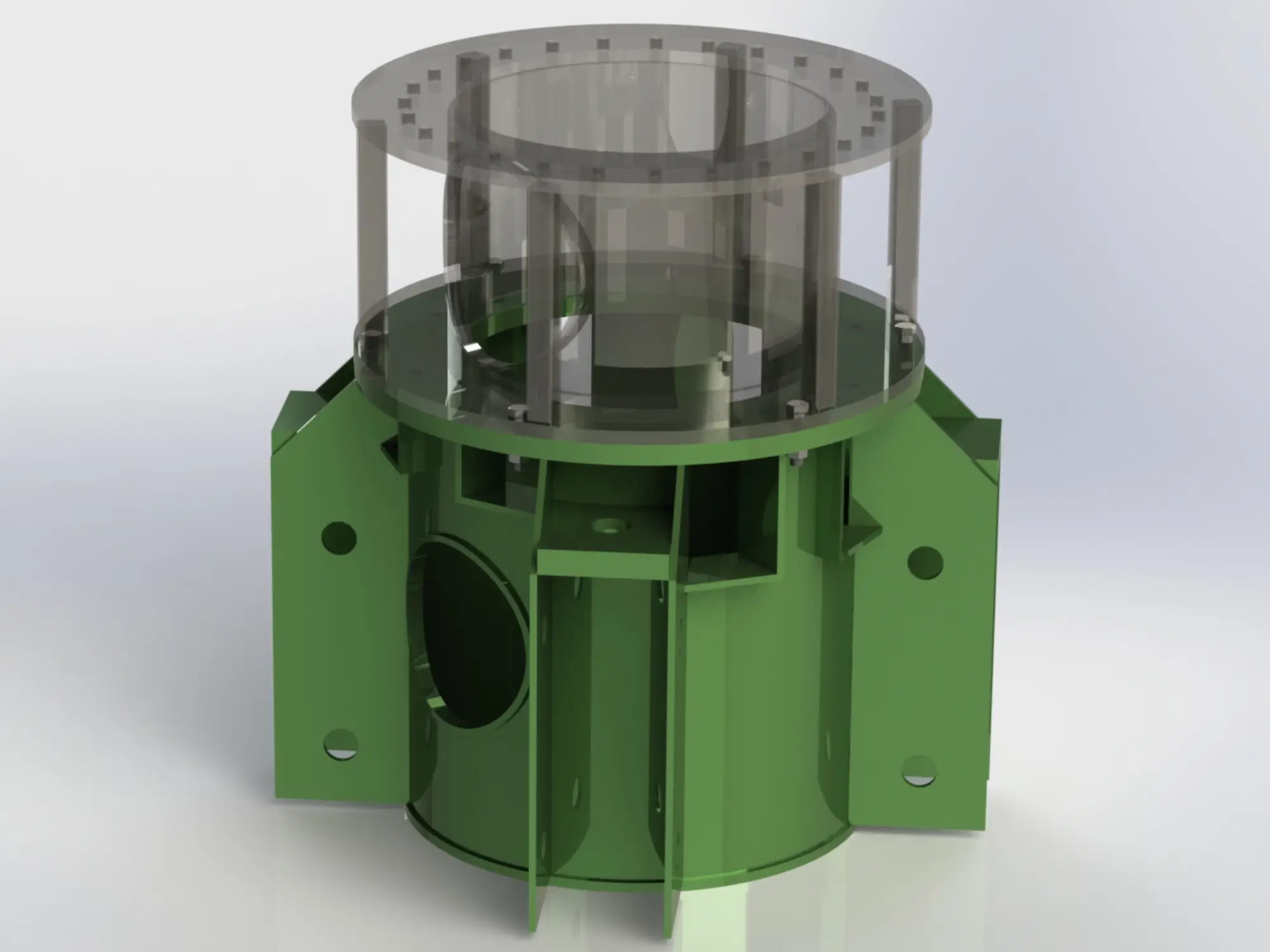 CAD image of an Adapter Can designed to connect with the E-foot and facilitate a key maintenance operation for blade changes on wind turbines.