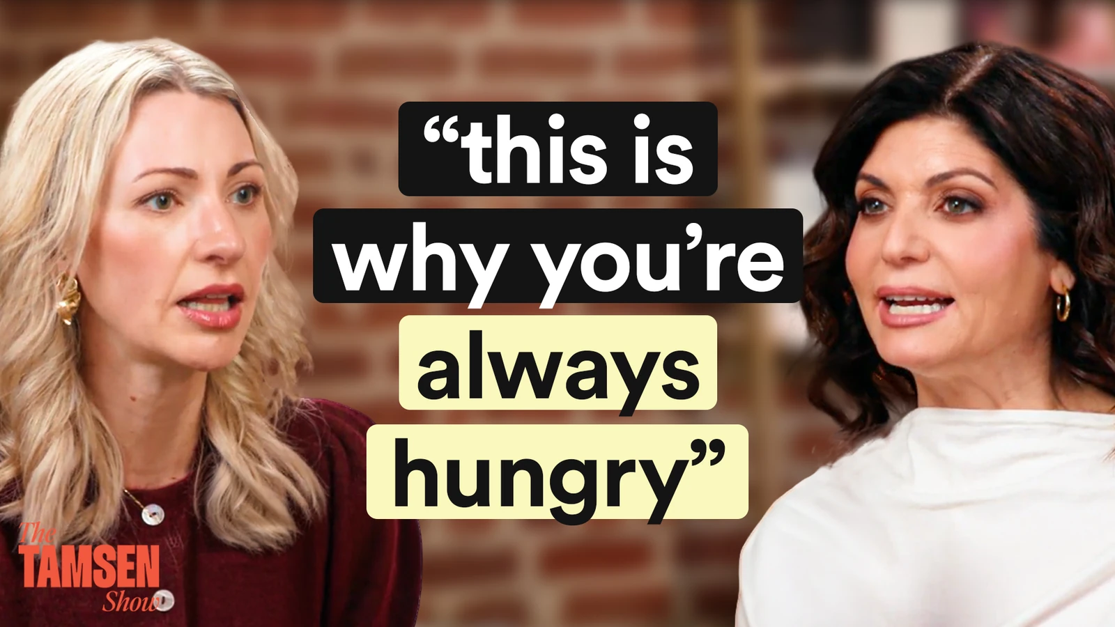 The Tamsen Show episode cover: Abbey Sharp and Tamsen Fadal, text reads 'This is why you're always hungry'