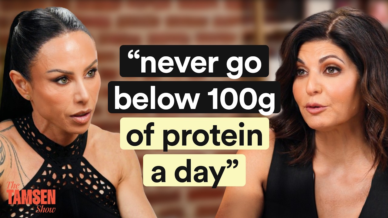 The Tamsen Show episode cover: Dr. Gabrielle Lyon and Tamsen Fadal, text reads 'Never go below 100g of protein a day'