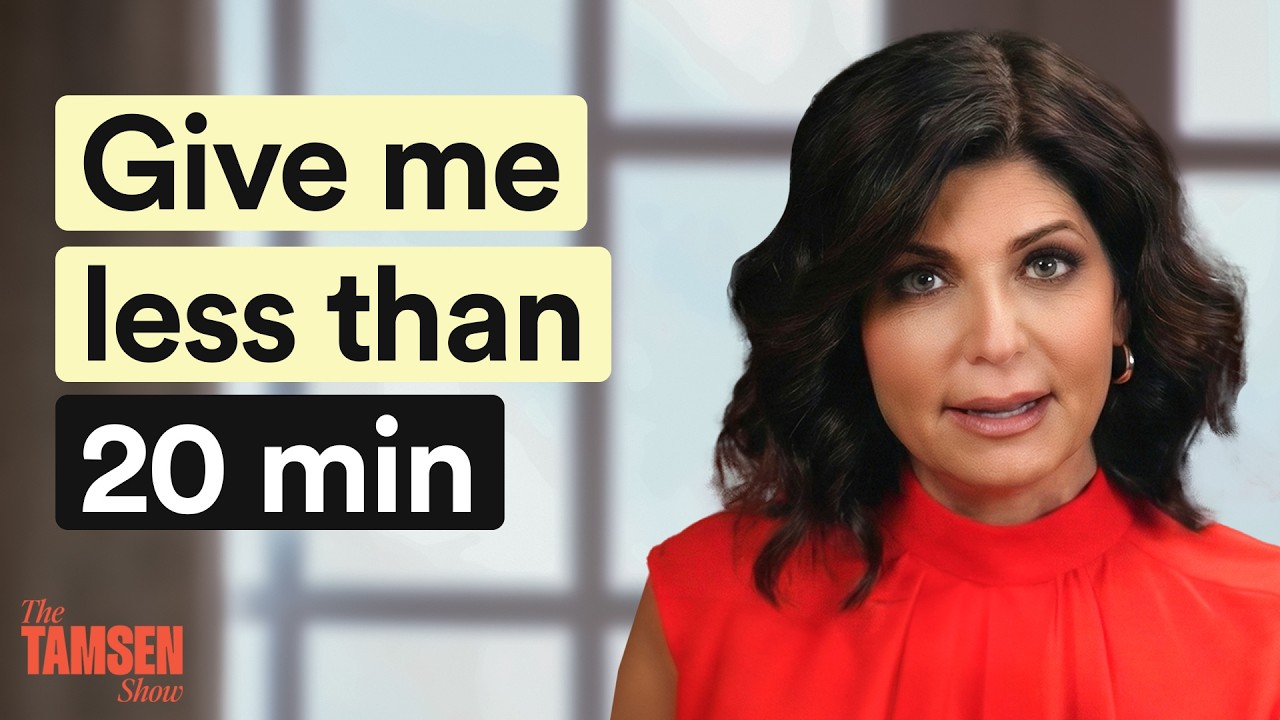 The Tamsen Show episode cover: Tamsen Fadal in red, text reads 'Give me less than 20 min'