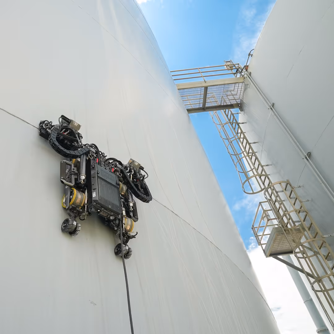 Gecko Robotics robot performing an inspection on POL storage