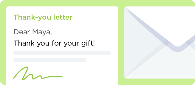 Personalized thank-you letter to a donor beside an envelope