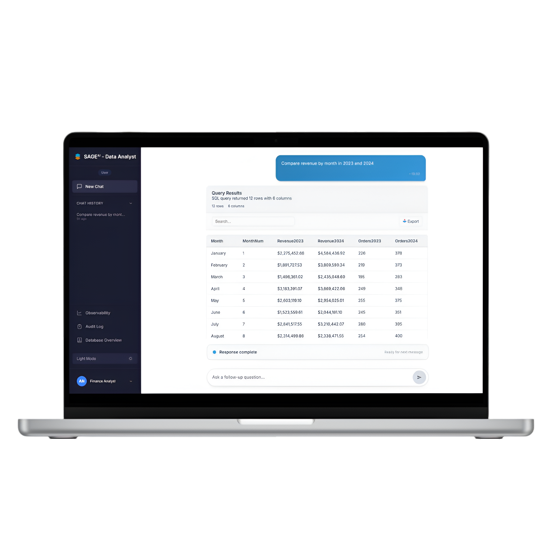 SAGE AI Data Analyst laptop view with real-time data visualization