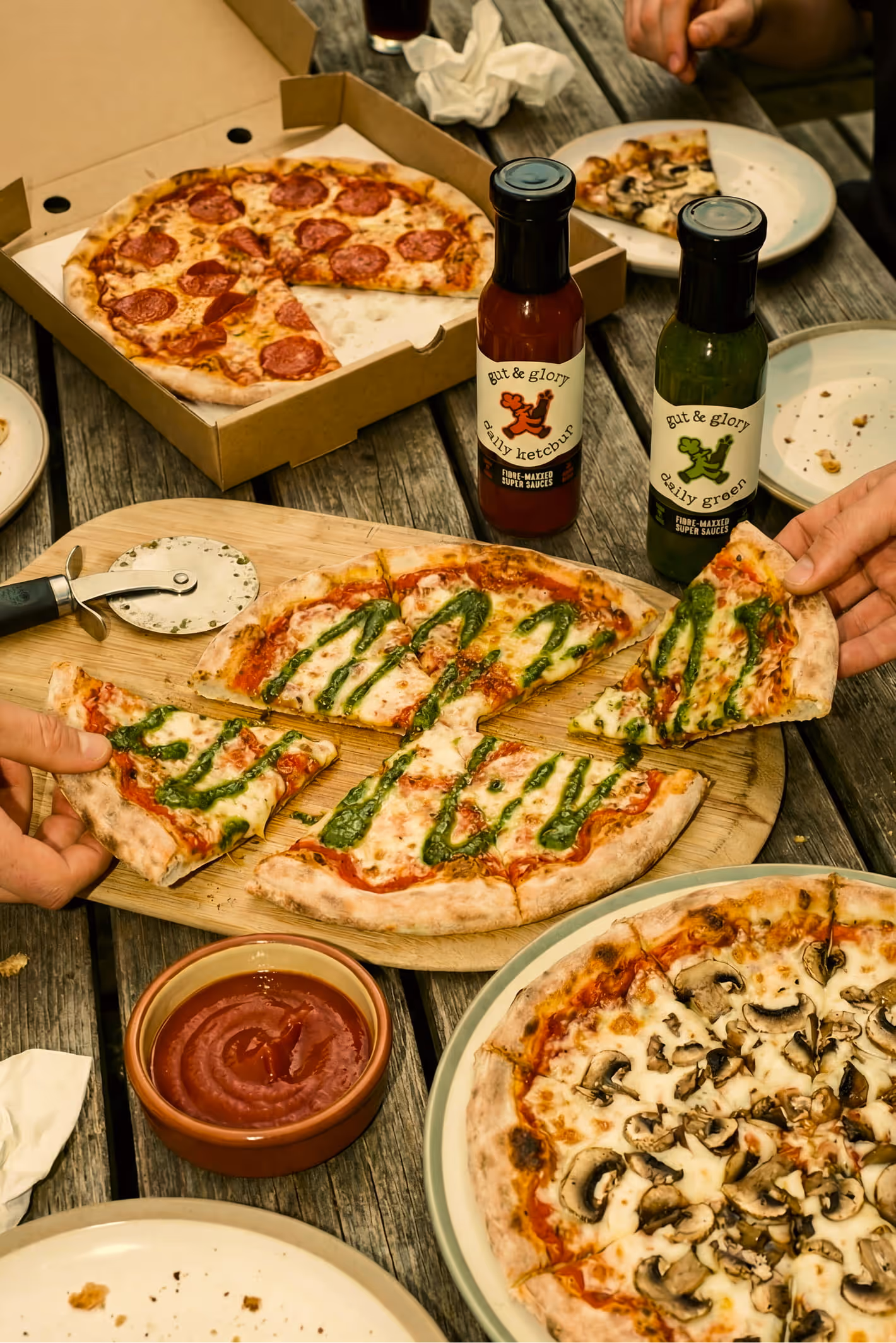 Pizza and Gut & Glory Sauce