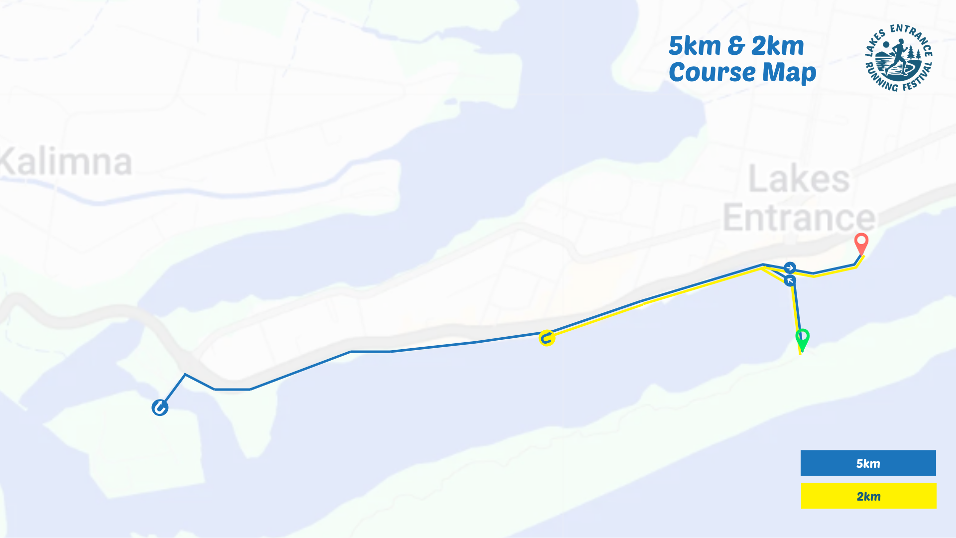 Lakes Entrance 5km and 2km course map
