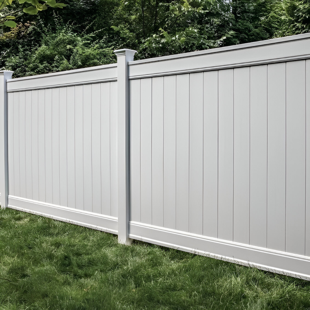 Vinyl privacy fence with clean white panels 