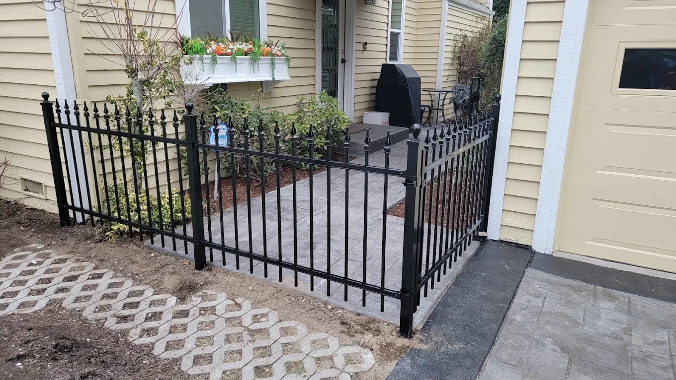 Ornamental iron fence Seattle front yard entry