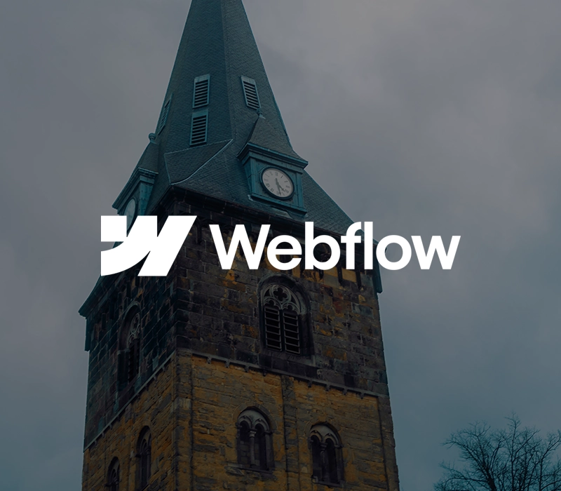 Het logo van Webflow en de kerk van Enschede