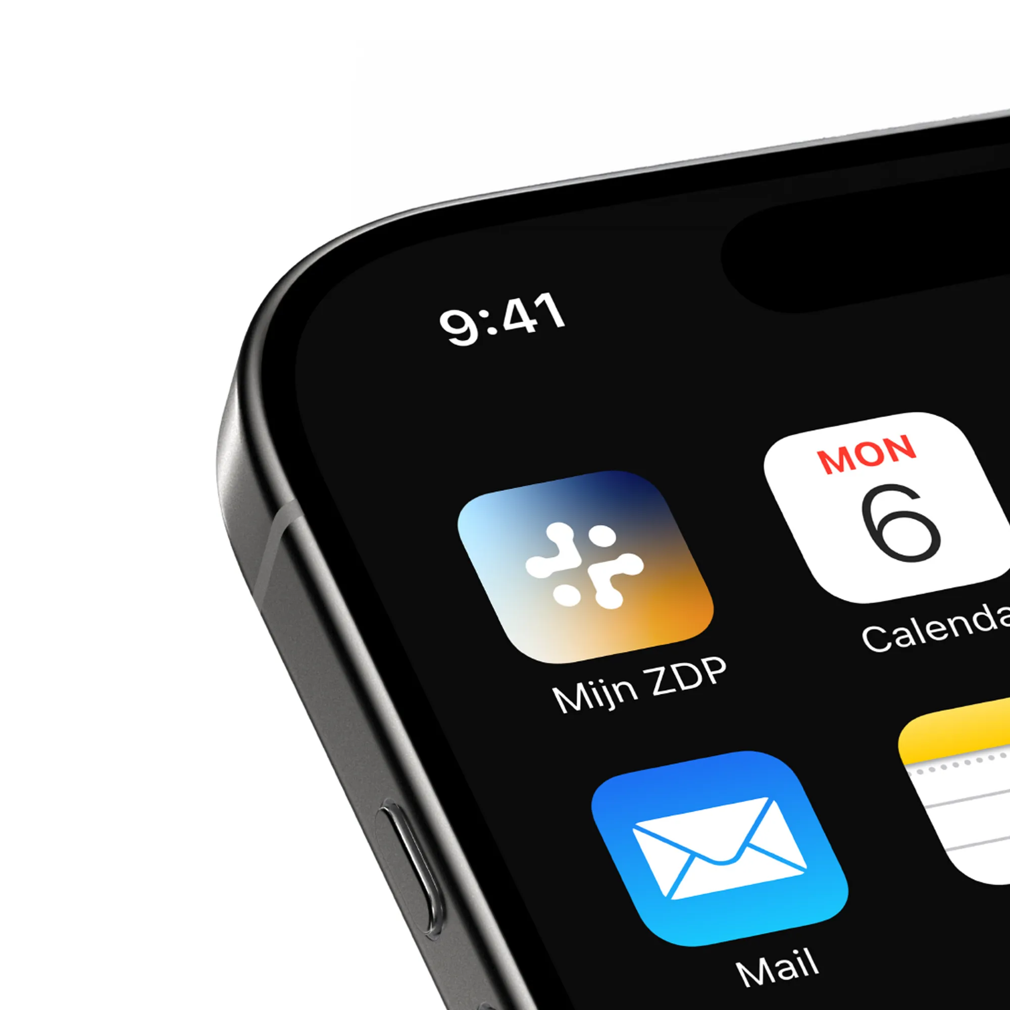 ZorgDataPunt app-icoon met blauw-oranje kleurverloop op een iPhone homescreen, onderdeel van de merkidentiteit ontwikkeld door East Creatives