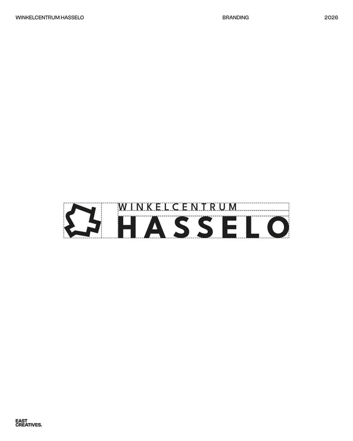 Coverpagina van het huisstijlhandboek van Winkelcentrum Hasselo met logo en projectgegevens.
