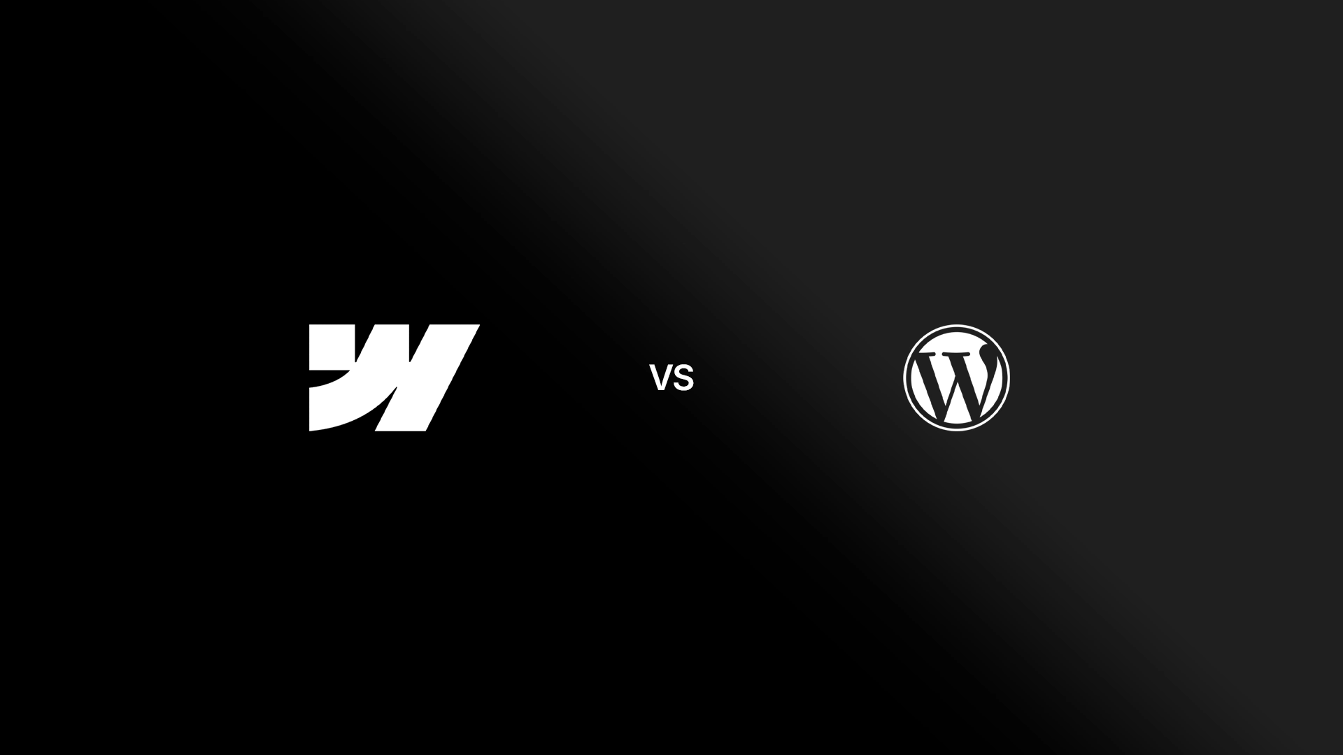 Het Webflow-logo tegenover het WordPress-logo met 'vs' ertussen, ter illustratie van de platformkeuze voor SEO