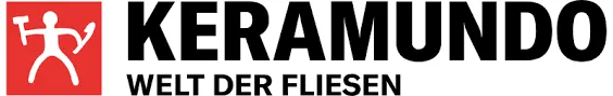 Keramundo-Logo mit rotem Quadrat, das eine stilisierte weiße Figur neben dem Text 'KERAMUNDO WELT DER FLIESEN' zeigt.