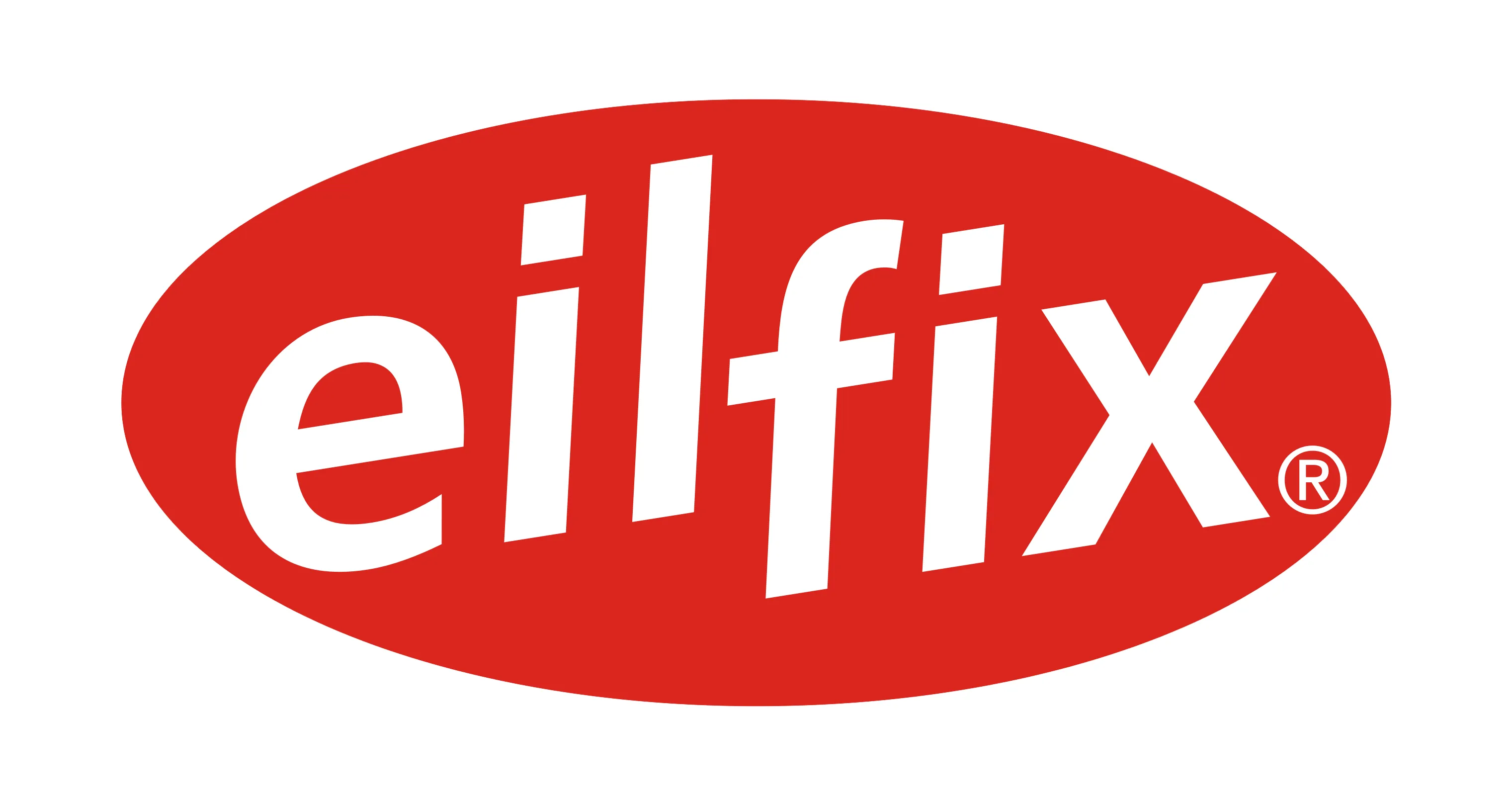 Ellfix Markenlogo in weißer Schrift auf rotem, ovalem Hintergrund.