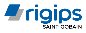 Logo von Rigips, einem Bauproduktunternehmen.