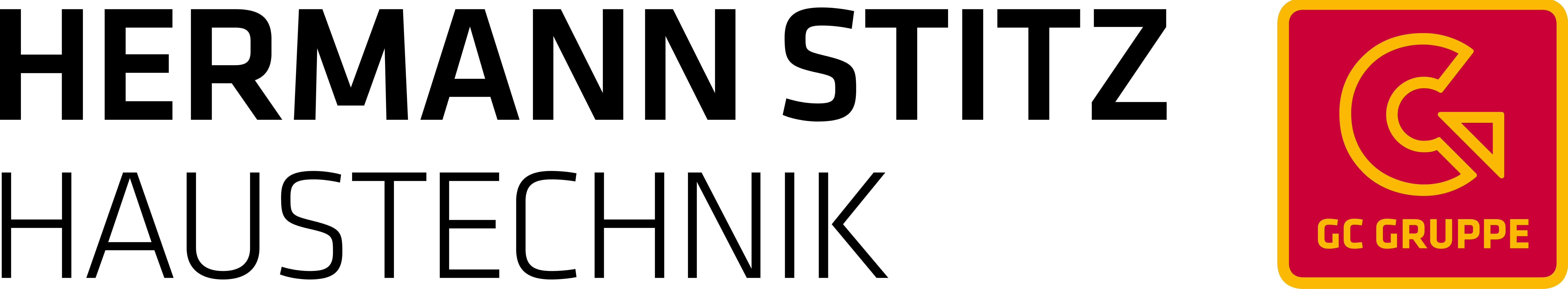 Logo von Hermann Stitz Haustechnik mit einem roten und gelben GC Gruppe Emblem.