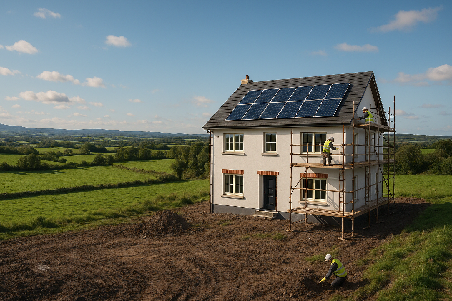 House under construction in countryside
