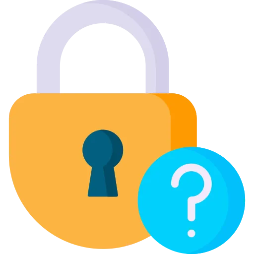 Yellow padlock with a blue question mark icon indicating forgotten password or security help.