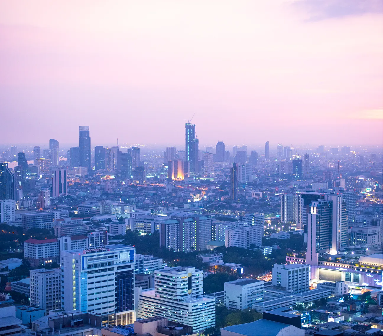 Aerial view of Bangkok at dusk