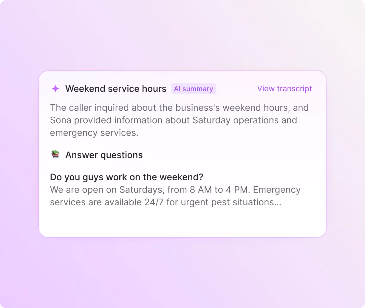 Answering service: Call summary from Sona where a customer reported a sprinkler issue