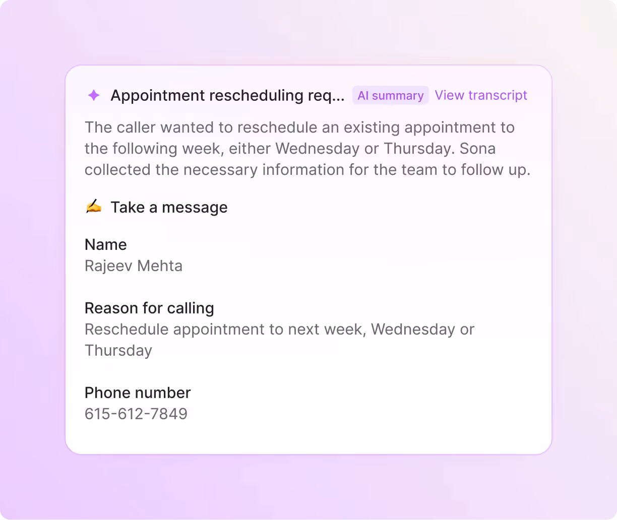 Answering service: Call summary from Sona where a customer reported a sprinkler issue