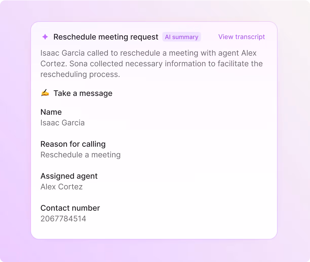 Answering service: Call summary from Sona where a customer reported a sprinkler issue