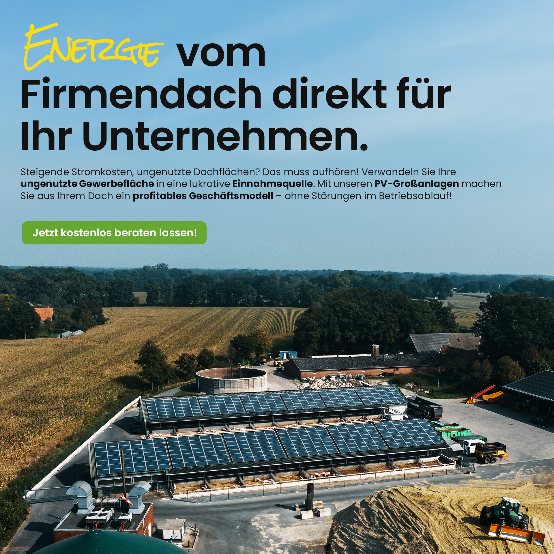 Social Media Werbeagentur Bochum: Solaranlagen auf Gewerbedach aus der Luft