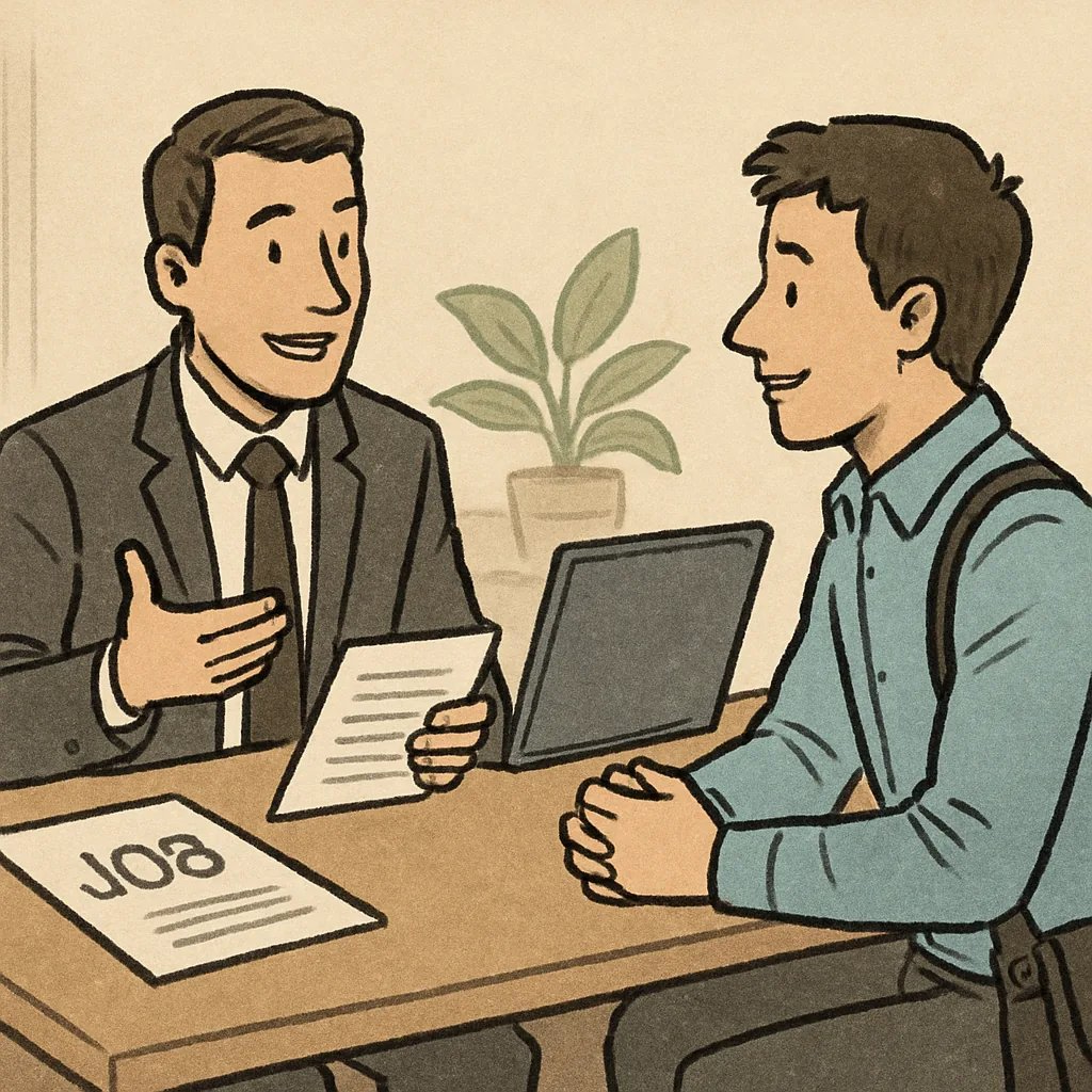Illustration of a hiring manager interviewing a job candidate
