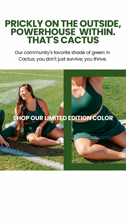 Women in green activewear sitting on a grass field in a Meta ad.