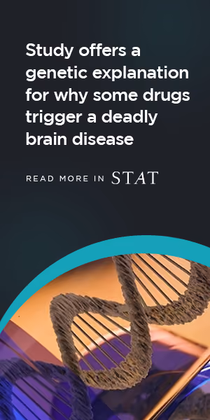 DNA double helix illustration in a STAT news banner ad.