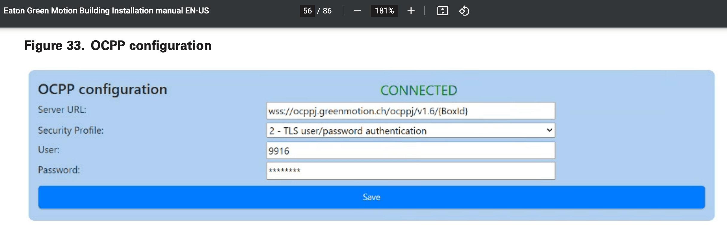 Figure 7 - Green Motion’s URL for OCPP communication