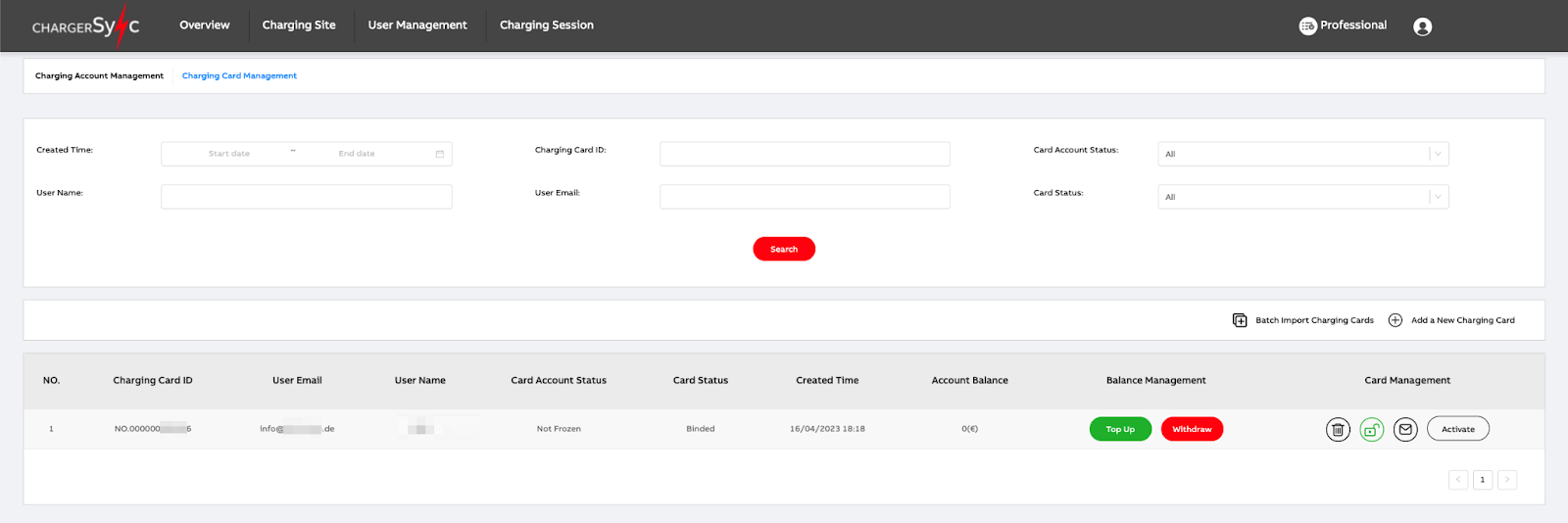 ChargerSync platform showing the imported file with sensitive data exposed in the portal