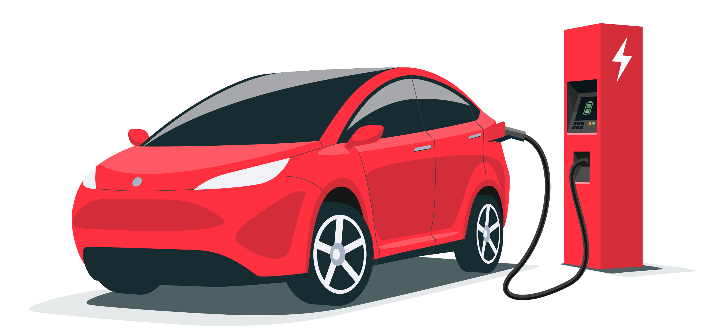 Red electric vehicle charging with a red EV charger