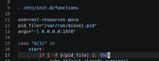 The /etc/init.d/S41rest_resources_poco init script showing the service bound to 0.0.0.0:1978