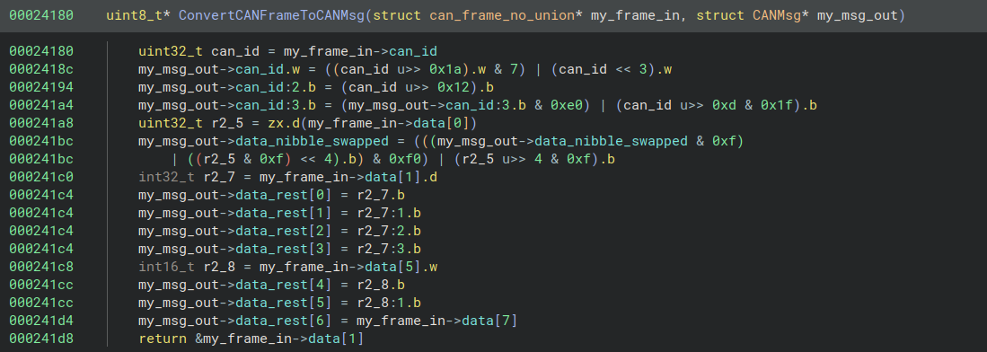 libhl function that parses a CAN frame back into an INTERCOM message