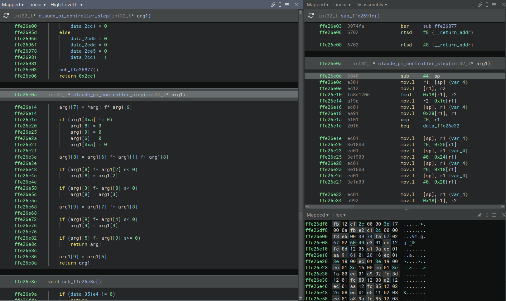 Supervisor RX firmware decompiled, disassembled and lifted by our Binary Ninja RX architecture plugin