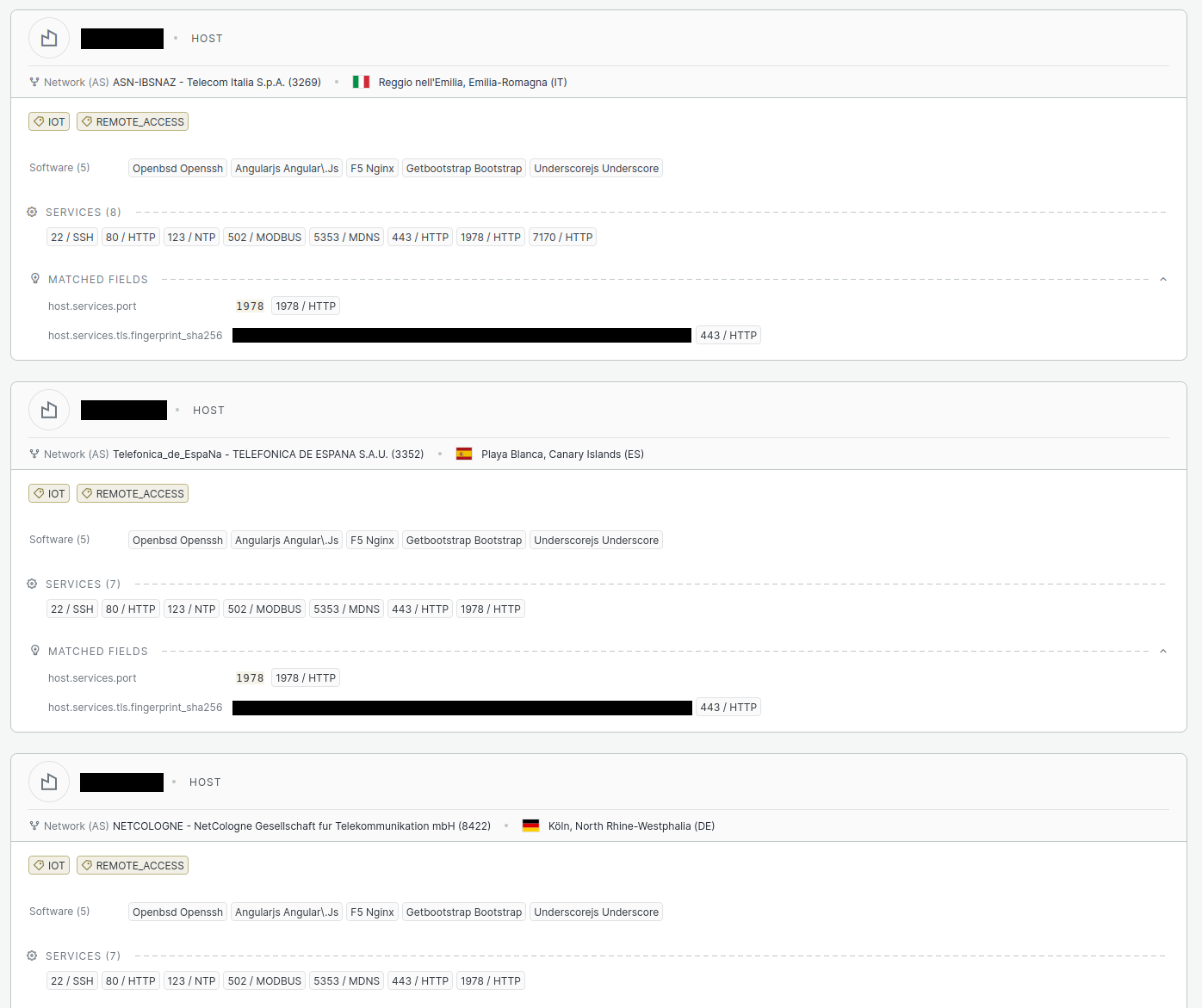 Internet-exposed FIMER devices found by searching for their shared TLS certificate