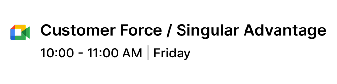 Google Meet popup link for a Customer Force meeting