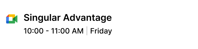 Google Meet popup link for a Singular Advantage meeting