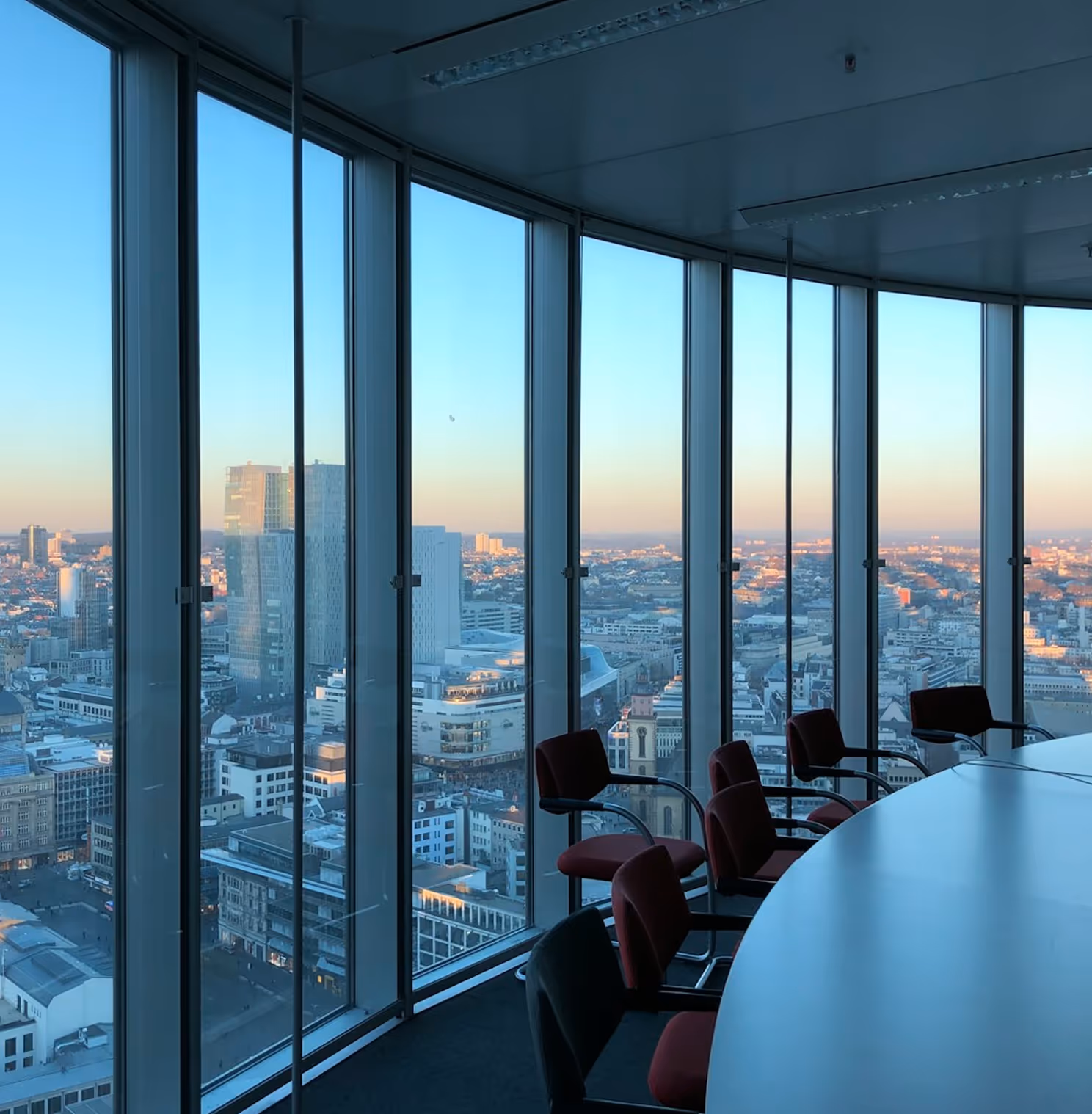 Skyline view from the interior of an office