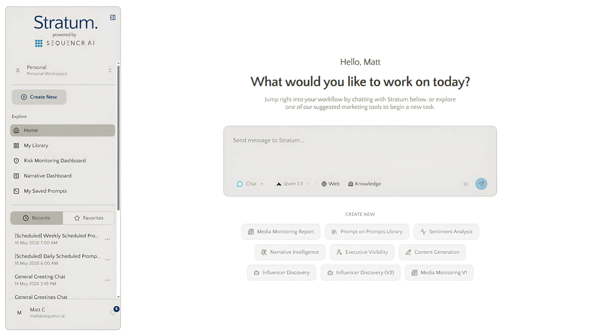 Sequencr AI Stratum Product Screen Image