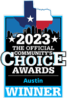 Texas Community Choice Awards 2023 Austin Winner badge.
