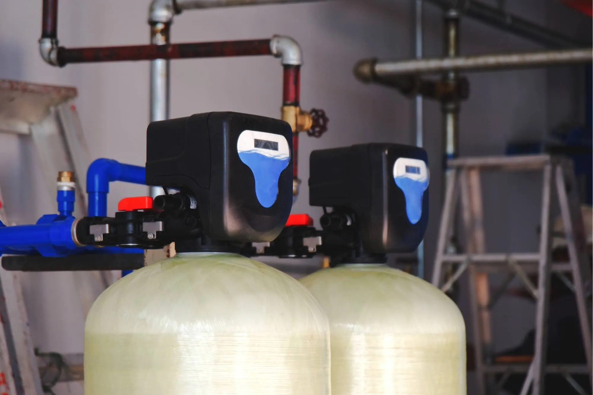 Dual water conditioners with digital controls.