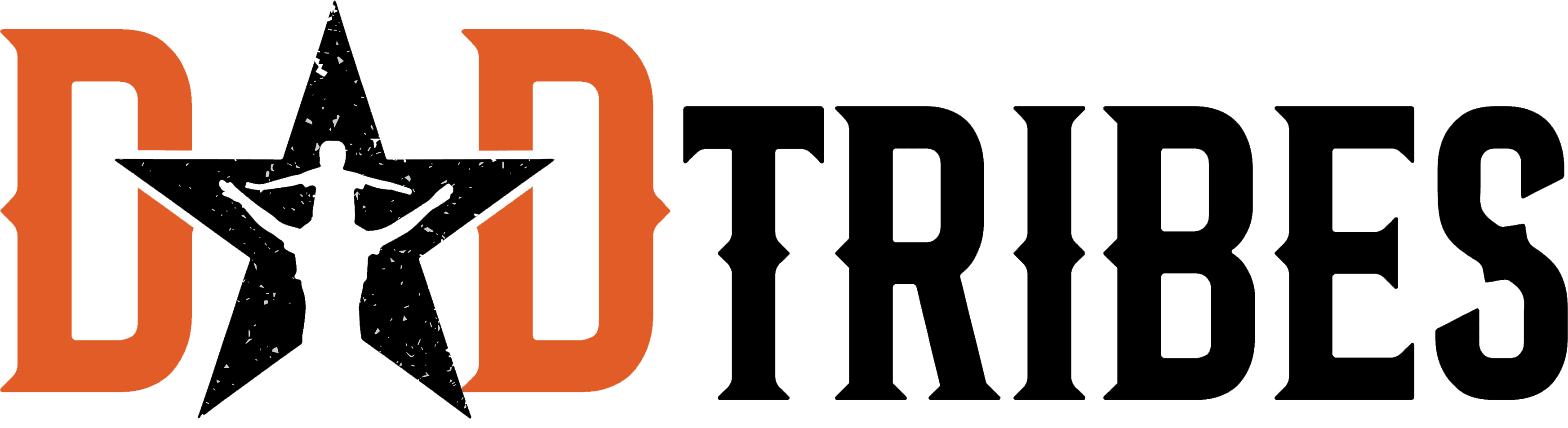 DAD TRIBES logo with a white star depicting a father holding a child between letters D and D.