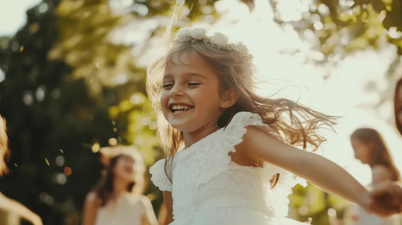 Niña pequeña celebrando el dia de su primera comunión.