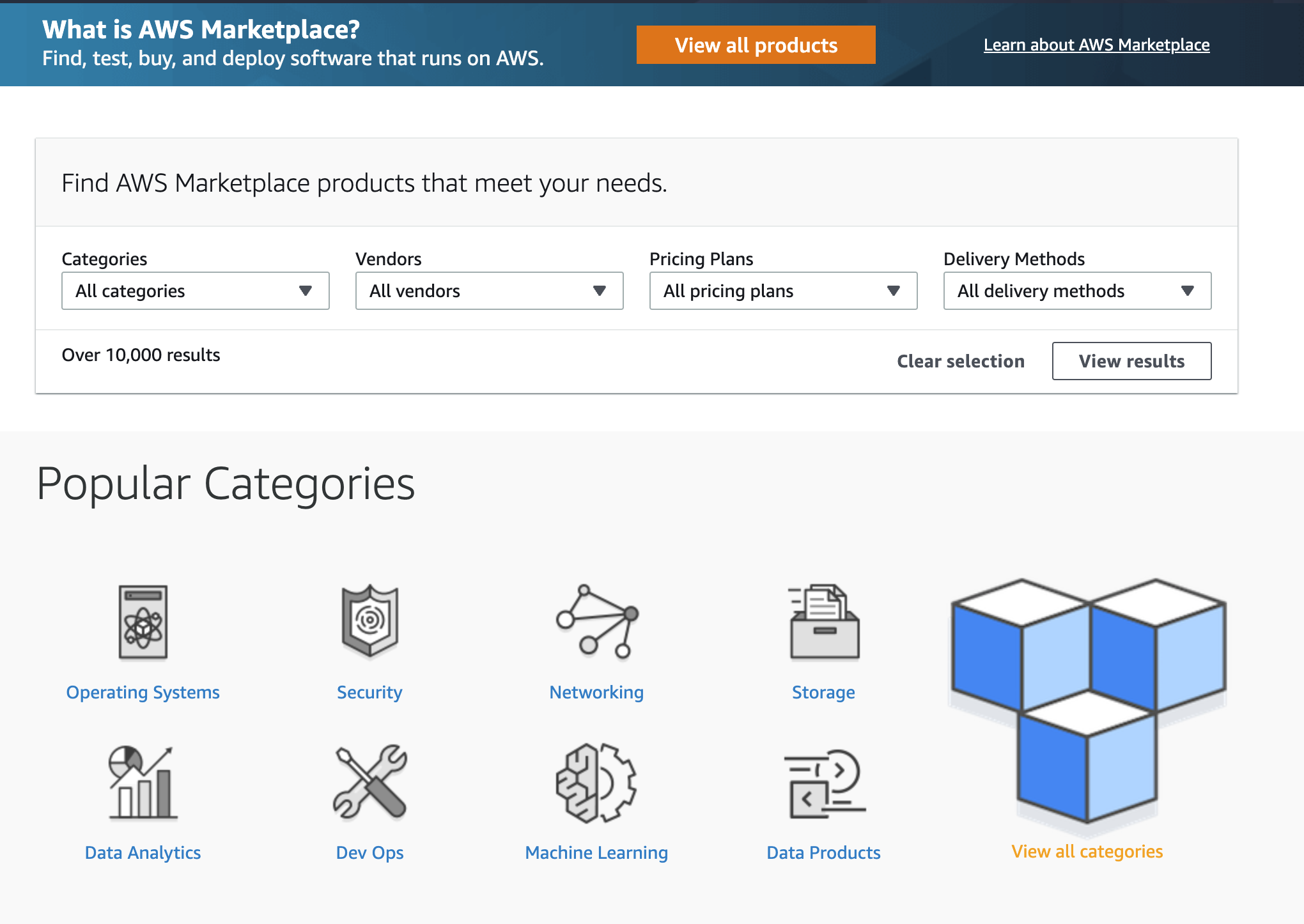 screenshot of AWS marketplace