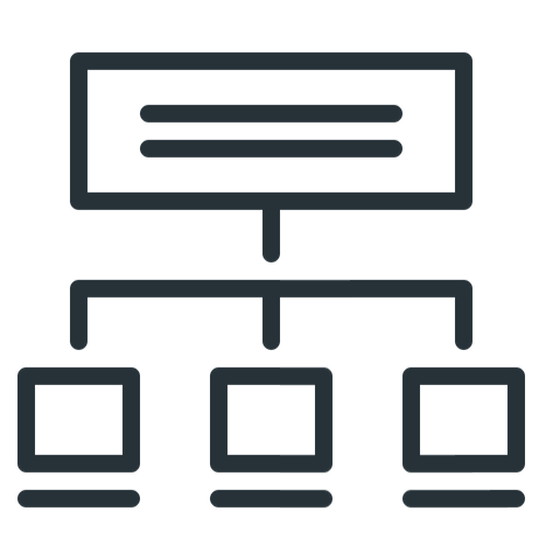 画面マップアイコン。アプリ画面やコンテンツの階層構造を理解し、情報設計やユーザー体験構築を支援。