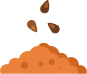 土に種を植えるイラスト。ソリューションデザインプロセスの始まりを象徴しています。