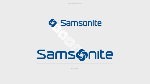 Evolution of the Samsonite logo showing refinement of the wordmark and symbol while maintaining brand recognition